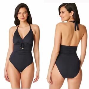 Bleu Rod Beattie One Piece V-Neck Black Bathing Suit